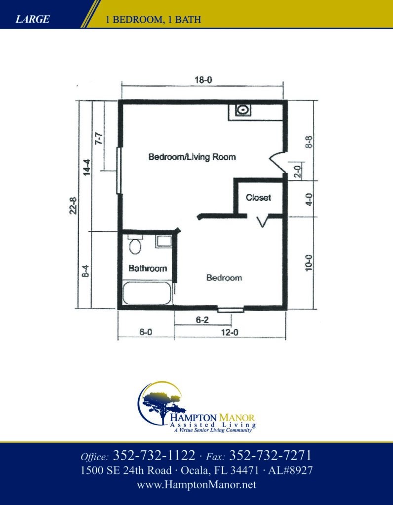 A floor plan for a one bedroom apartment.