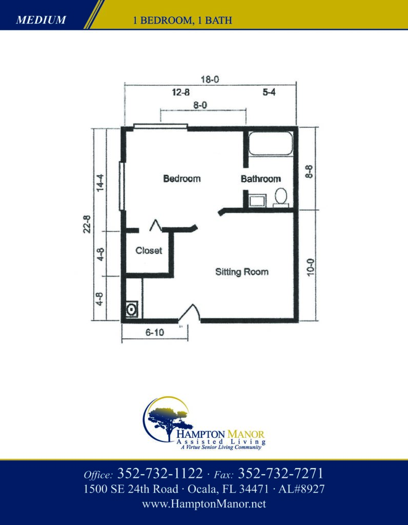 A floor plan for a one bedroom apartment.