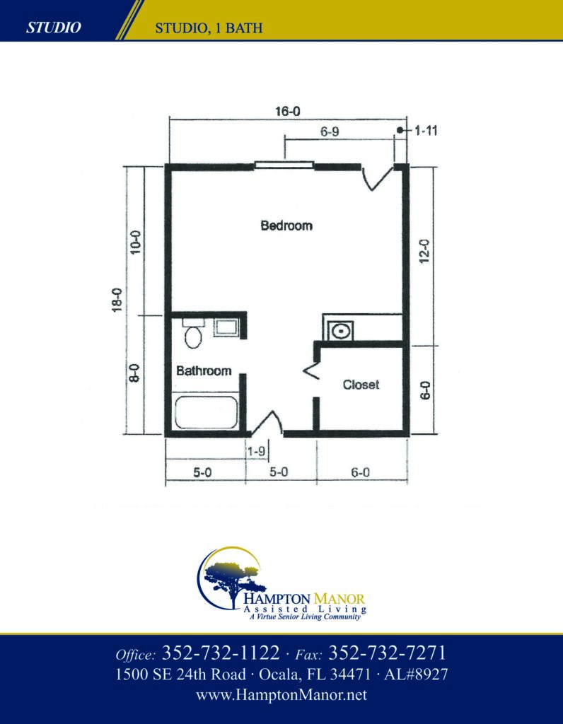 A floor plan for a one bedroom apartment.