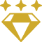 A gold diamond icon with three gold stars above it, symbolizing excellence in assisted living, set against a transparent background.